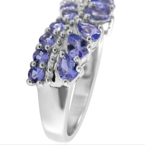 Tanzanite Double Row Chevron Band In Platinum Over Sterling 1.65 Ctw Sz 6 New - Picture 3 of 9